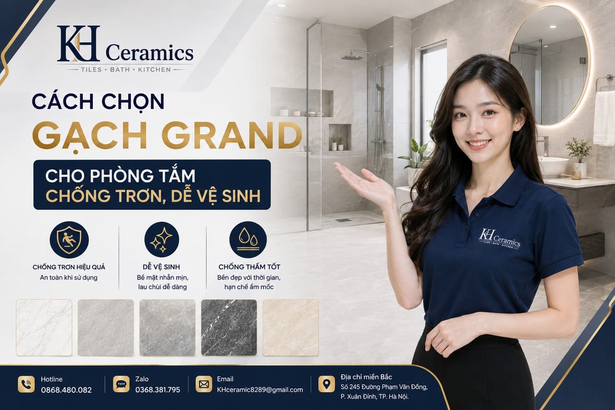 Cách chọn gạch Grand cho phòng tắm chống trơn, dễ vệ sinh