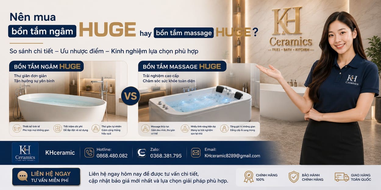 Nên mua bồn tắm ngâm HUGE hay bồn tắm massage HUGE?