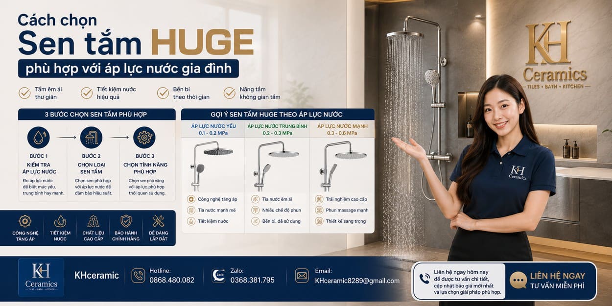 Cách chọn sen tắm HUGE phù hợp với áp lực nước gia đình